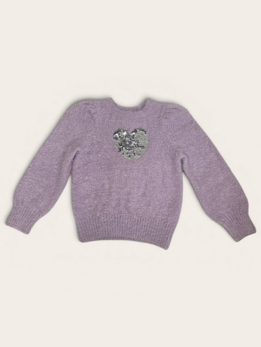 crown & ivy Lilac Fuzzy Sweater with Silver Sequin Heart